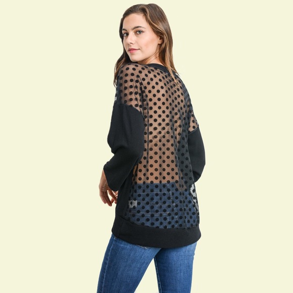 "Layla" LS Top with See Through Back w Polka Dots - Picture 3 of 6